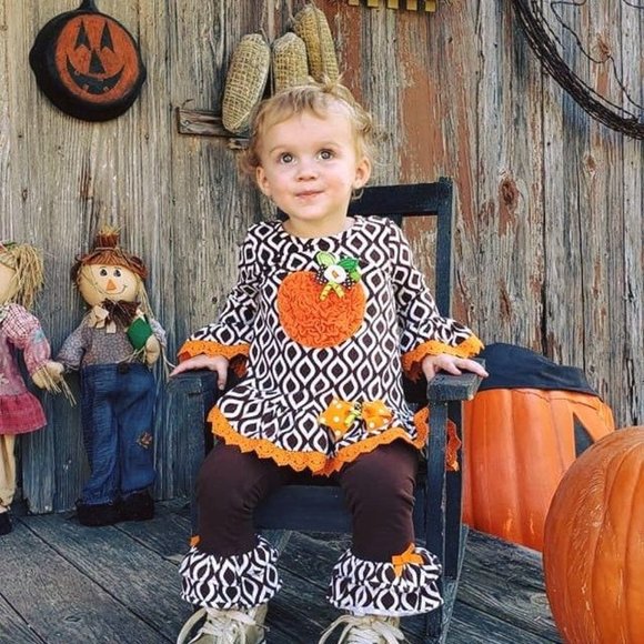 Emily Rose pumpkin patch fall ruffle lace ribbon halloween bell sleeve outfit 8 - Picture 9 of 9